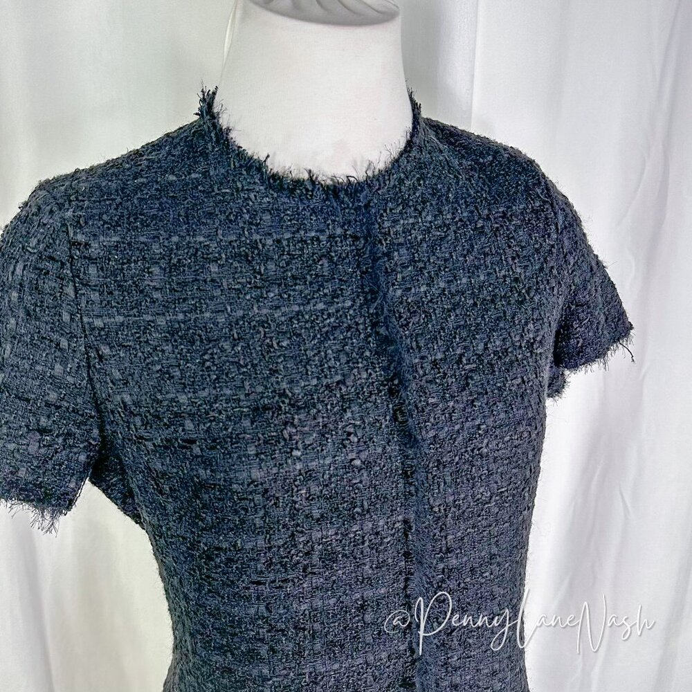 NWT Zara Structured Tweed Frayed Mini Dress Black - Picture 5 of 14